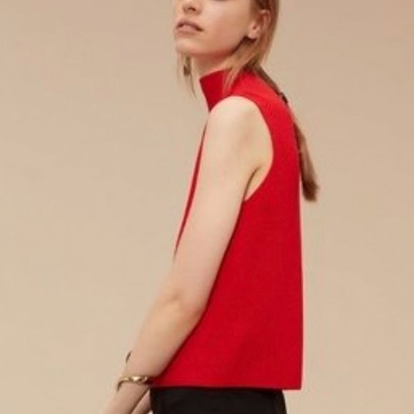 Wilfred Crop Durandal Sweater, Red Wool Sleeveless Funnel-Neck Knit Top, sx XS - Picture 2 of 11
